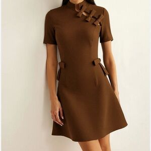 Commense Brown Mini Dress with Bow Accents